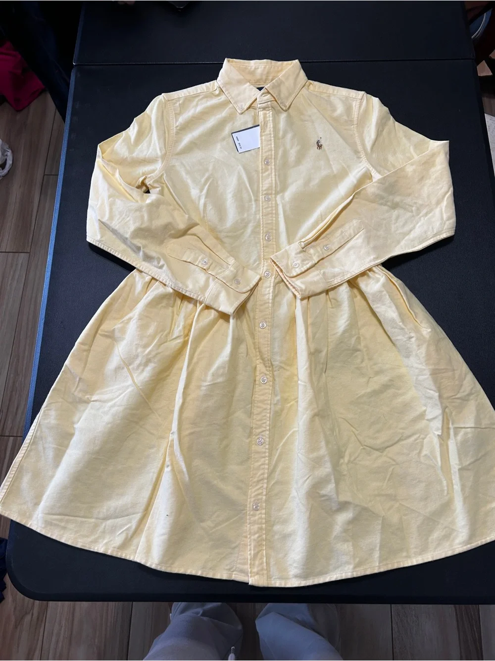 NWT Polo Ralph Lauren Girls Yellow Cotton Chino Pleated Shirt Dress